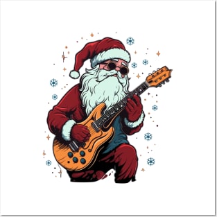 Christmas Guitar Gift Santa Claus Guitarist Funny Guitar Posters and Art